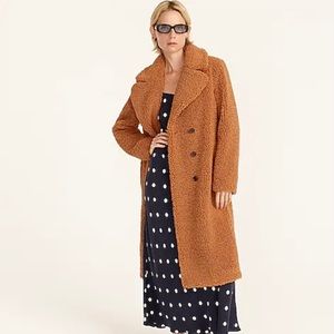 J. Crew Double-Breasted Teddy Sherpa Top Coat in Clay Brand New With Tags